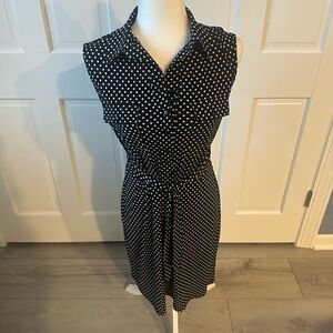 Carole Little Black and White Polka Dot Sleeveless Shirt Dress